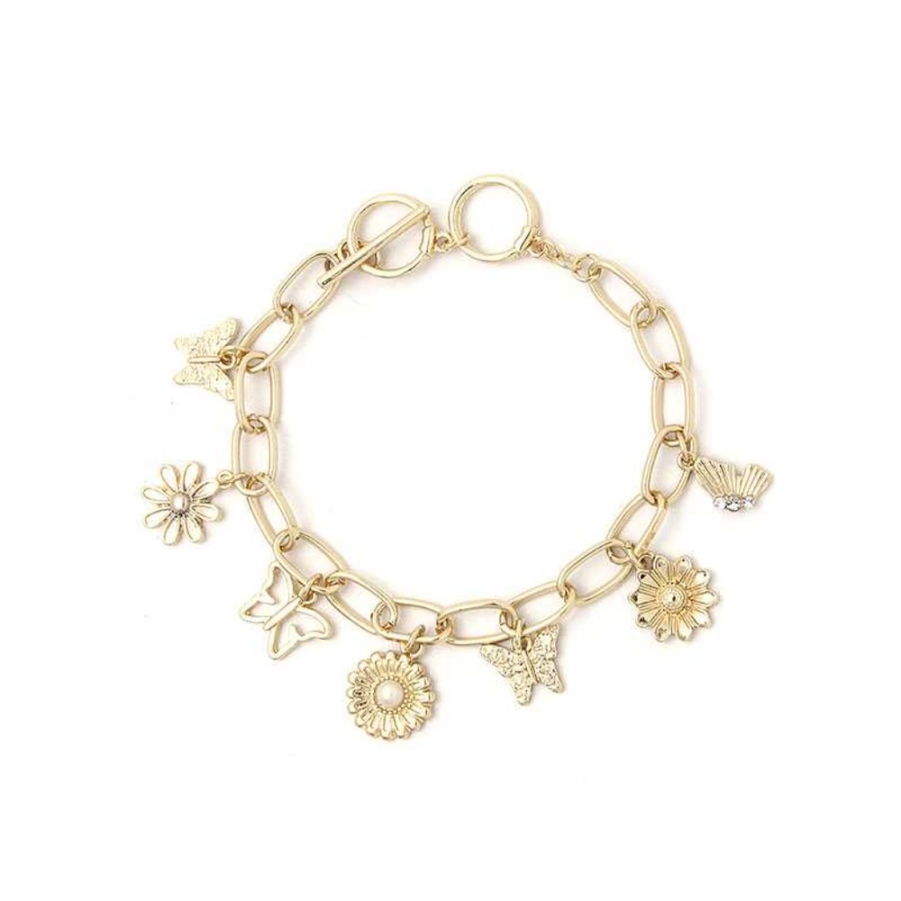 Fashion Flower And Butterfly Dangle Bracelet